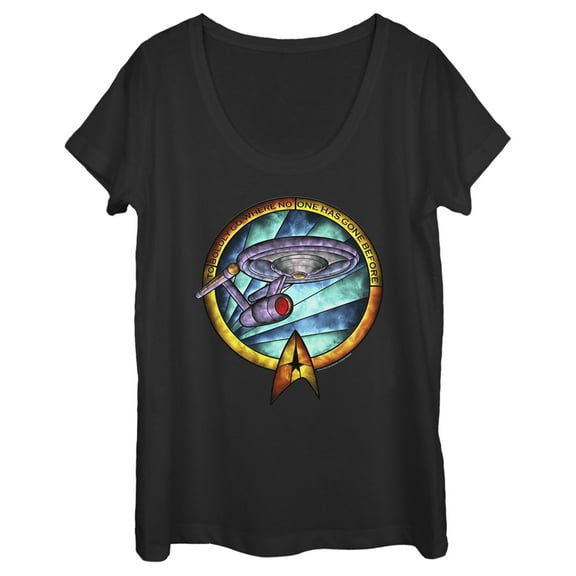 Women's Star Trek USS Enterprise Stained Glass To Boldly Go Scoop Neck Black Medium
