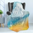 thumbnail image 4 of Beach Soft Flannel Fleece Blanket, Abstract Blurry Palm Tree Sunny Seashore Relaxing Seasonal Illustration, Cozy Plush for Indoor and Outdoor Use, 70" x 90", Pale Blue and Marigold, by Ambesonne, 4 of 5