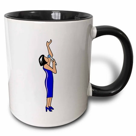 3dRose singer female abstract arm up blue dress bk - Two Tone Black Mug,