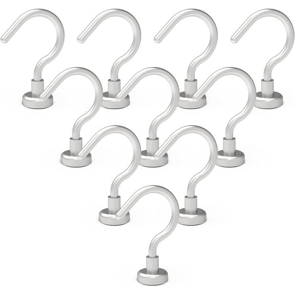 Magnetic Hooks, 23.5LBS Magnet Hooks Heavy Duty with Plus Hook Neodymium Rare Earth Magnet for Fridge, Keys, BBQ, Grill, Curtain Rod, Towel, Ceiling, Kitchen,Office, Pack of 10, Silver