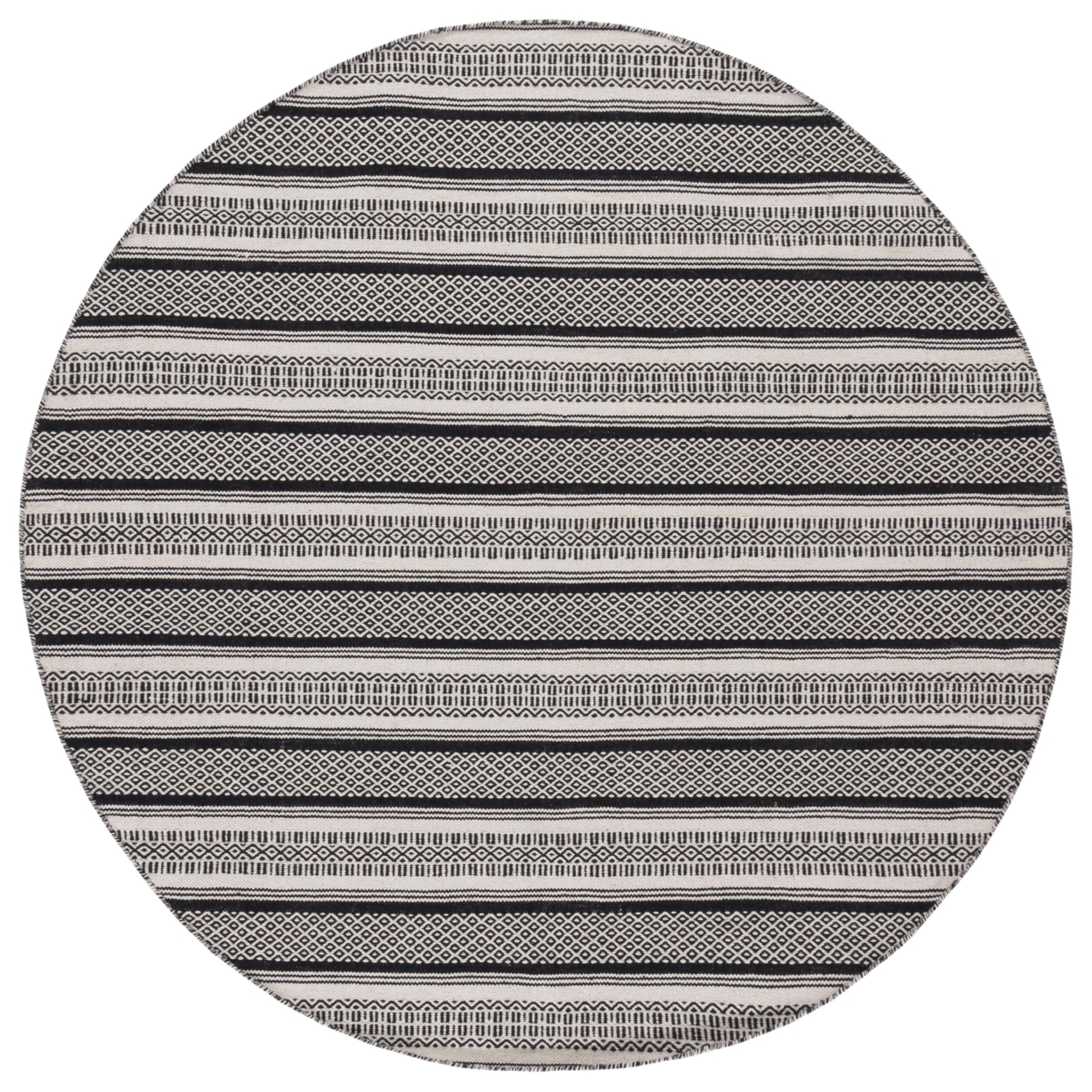 SAFAVIEH Montauk Elizabeth Striped Cotton Area Rug, Black/Ivory, 3' x 5'