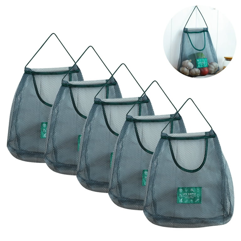 5Pack Hanging Mesh Storage Bags Reusable Mesh Bags Vegetable Bag for Vegetable and Fruit Hanging Storage Net Storage Bags Eco friendly Blue