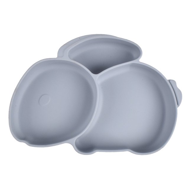 Platos para niños de dibujos animados Platos de alimentación para bebés de silicona Cubiertos para bebés (gris oscuro)