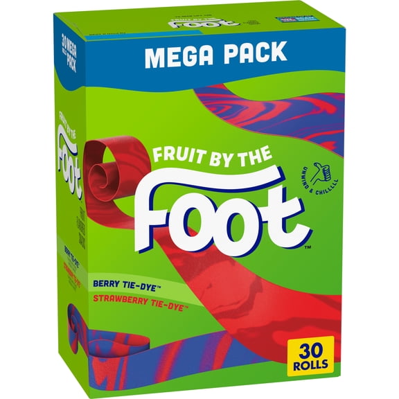 Fruit by the Foot Fruit Flavored Snacks, Berry and Strawberry Tie-Dye, Mega Pack, 30 Rolls