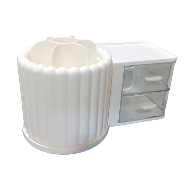 Milaget Makeup Brush Holder Drawer 360 Rotating Storage Drawers Case for Dorms White