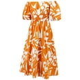 thumbnail image 6 of Bslissey Women's Summer Bohemian Long Dress Short Puff Sleeve Off Shoulder Graphic Print  A-line Dress Ladies Casual Fashion Flowy Swing Dress for Club Party Vacation, 6 of 9