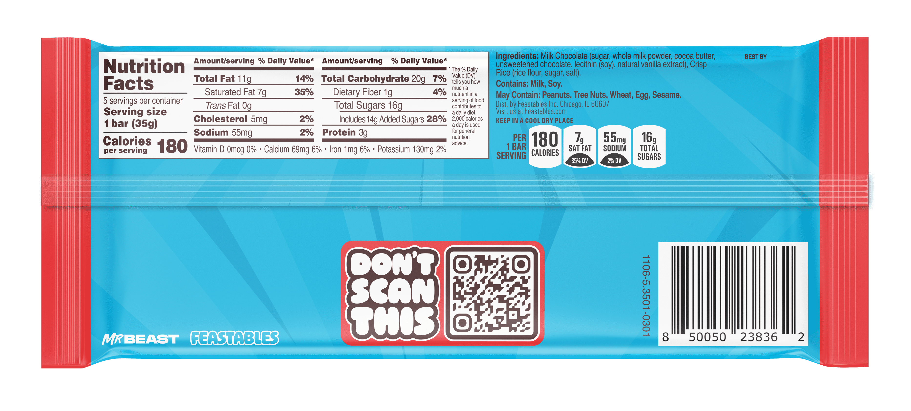 Feastables MrBeast Milk Chocolate Crunch Bar, 1.24 oz (35g), 5 Count