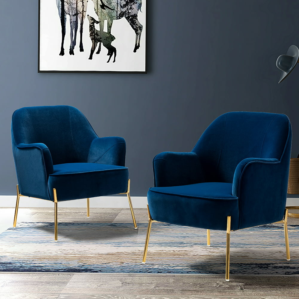 Nora Accent Chair, Set of 2 for Living Room and Bedroom in Navy