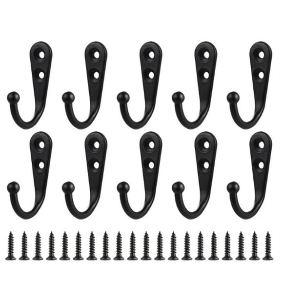 Coat Hooks Wall Mounted, Heavy Duty Premium Black Metal Wall Hooks for Hanging Coats, Wall Hook, Coat Hook, Towel Hooks for Hat Keys Closet Bag Backpack Hanger Farmhouse with 20Screws, 10Pcs, 1.2x1.7"