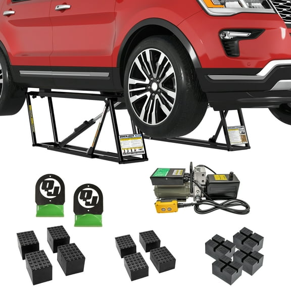 QuickJack Bundle - 6000TLX Portable Car Lift with 110V Power Unit, Wall Hangers and Pinch Weld Blocks