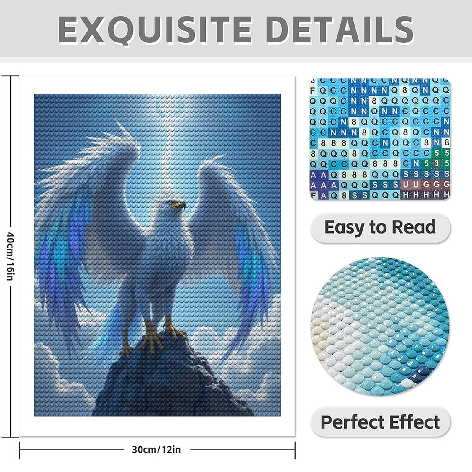 Diamond Art Kit for Adults, White Majestic Bird On Rock Diamond Painting for Adults Beginners, 5D DIY Diamond Art Painting Kits, Colorful Diamond Painting Craft for Home Decor 12x16