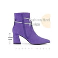thumbnail image 6 of BLISSFUL STEP Women's Ankle Boots Butterfly Rhinestone Strap Chunky Heels Pointed Toe Boots Dark Purple 7, 6 of 7