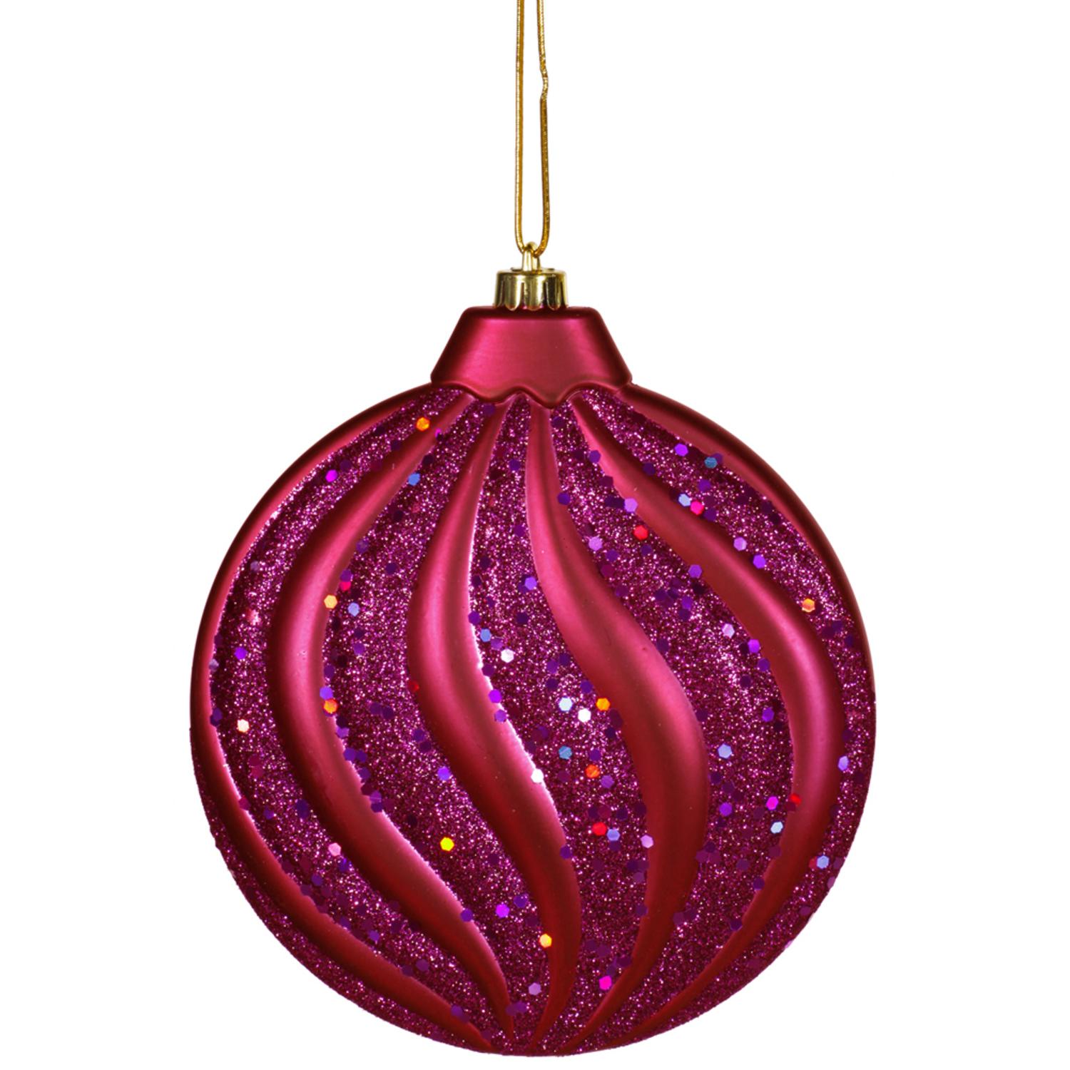 Red Plum Glitter Swirl Shatterproof Christmas Disc Ornament 6