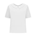 thumbnail image 4 of Cotton Linen Tops for Women Loose S-3X Plus Size Collared Shirt Summer Short Sleeve Casual Plain Tees T-shirt (White #1, Medium), 4 of 6
