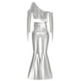 thumbnail image 6 of iiniim Girls Sparkly Dance Outfits Sequin Crop Top and Metallic Flare Pants Kids Hip Hop Disco Silver 6, 6 of 7