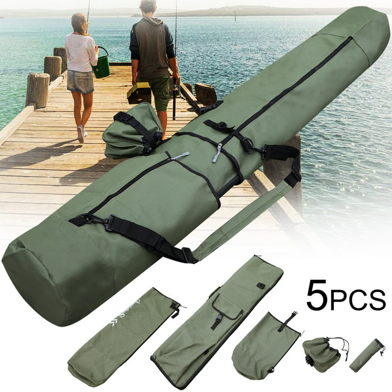 Sougayilang Fishing Rod Bag Canvas Rod Case Organizer Pole Storage Fishing Rod and Reel Bag, Size: Style A, Green