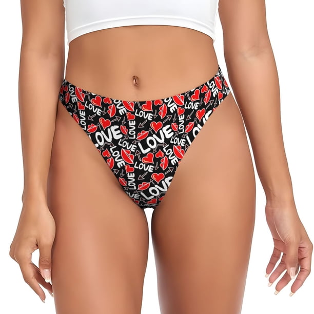 Balery Graffiti Valentine Day Tangas de Algodón para Mujer con Estampado – Ropa Interior Sexy, Transpirable, G-string-X-Large