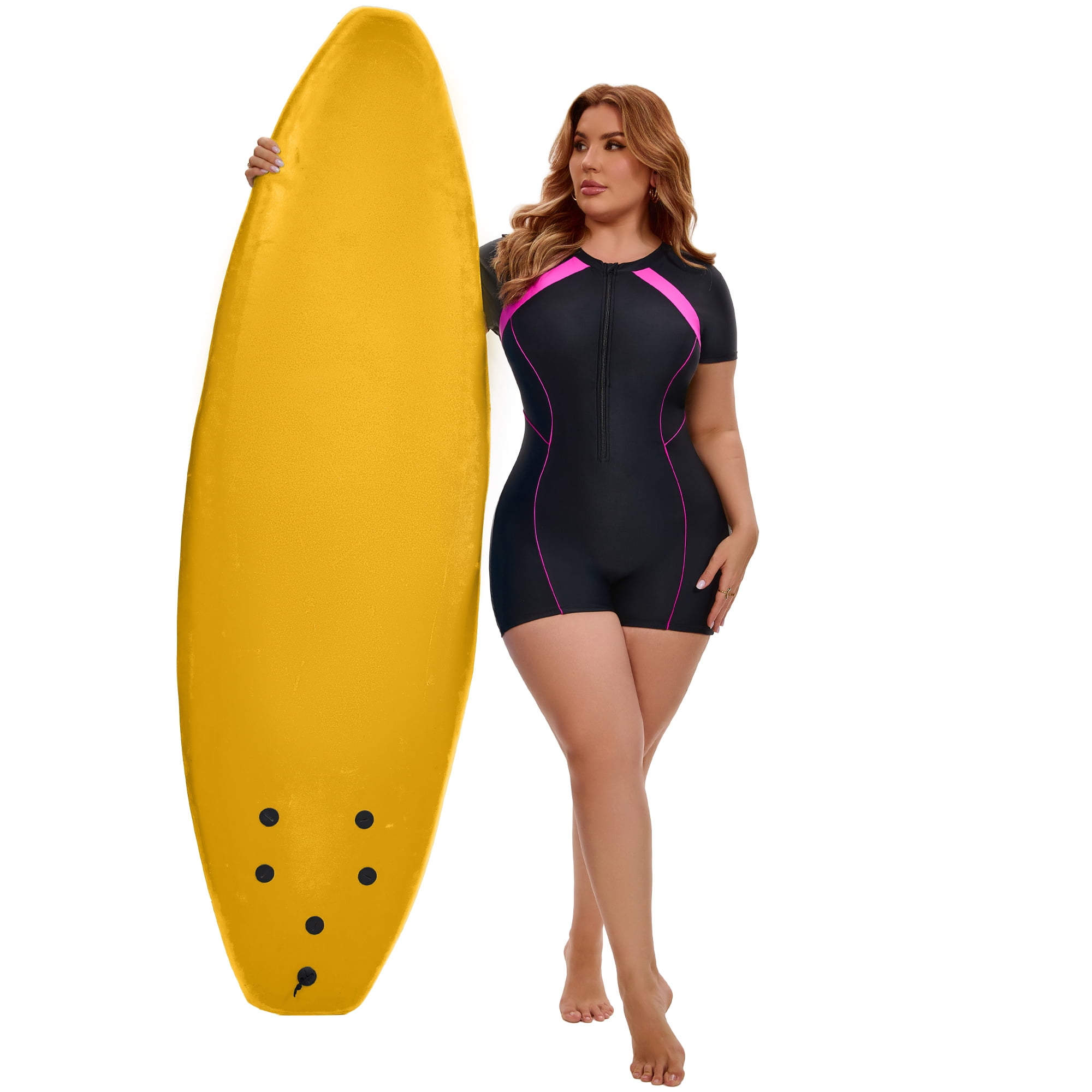 DARING DIVA Women's Plus 1 Piece Surfing with Short Swimwear 4X Black Fuchsia