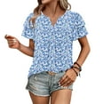 thumbnail image 4 of Light Royal Blue Floral Graphic Loose Fit T Shirts for Women Fall Summer Short Sleeve Crewneck Spandex Brunch Ruched Basic Tops T shirt Women 2025 Clothes Y2K S, 4 of 7