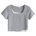 thumbnail image 1 of Pompotops Mode Décontractée Femmes Manches Courtes Col Carré Uni T-Shirt Court, 1 of 8