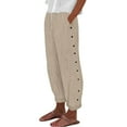 thumbnail image 5 of Khaki Striped Pants for Women High Waisted Wide Leg Cotton Linen Trendy Beach Pull on Elastic Waist Casual Flowy Pants S, 5 of 5