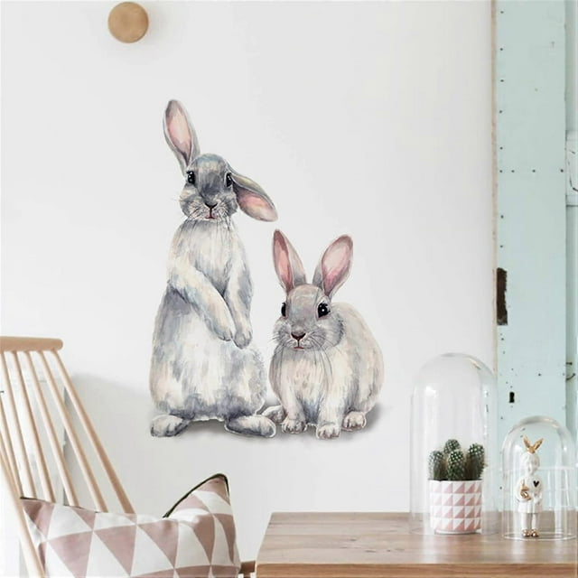 Calcomanías de pared con diseño de conejo, para dormitorio, sala de estar, TV, puerta, murales decorativos.