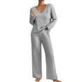thumbnail image 2 of 2 Piece Outfits for Women Long Sleeve Knit Sweater Top and Wide Leg Pants Ribbed Lounge Matching Set Fall Winter Gray 2XL, 2 of 6
