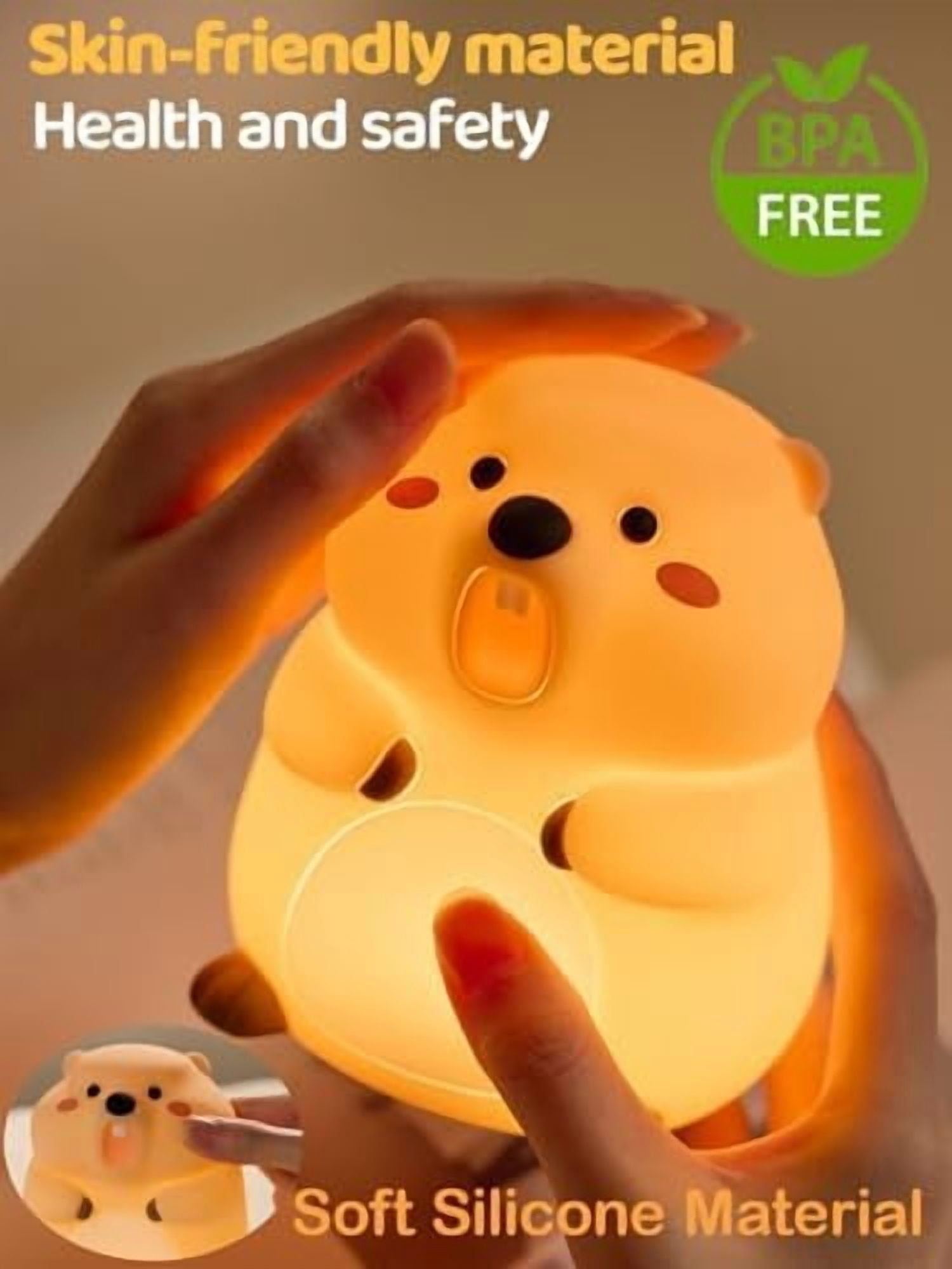 Cute Groundhog Night Light, Squishy Groundhog Novelty Animal Lamp, 3 Level Dimmable Nursery Nightlight with Timer, Food Grade Silicone Touch Night Light Fun Gifts for Kids Boys Girls Baby