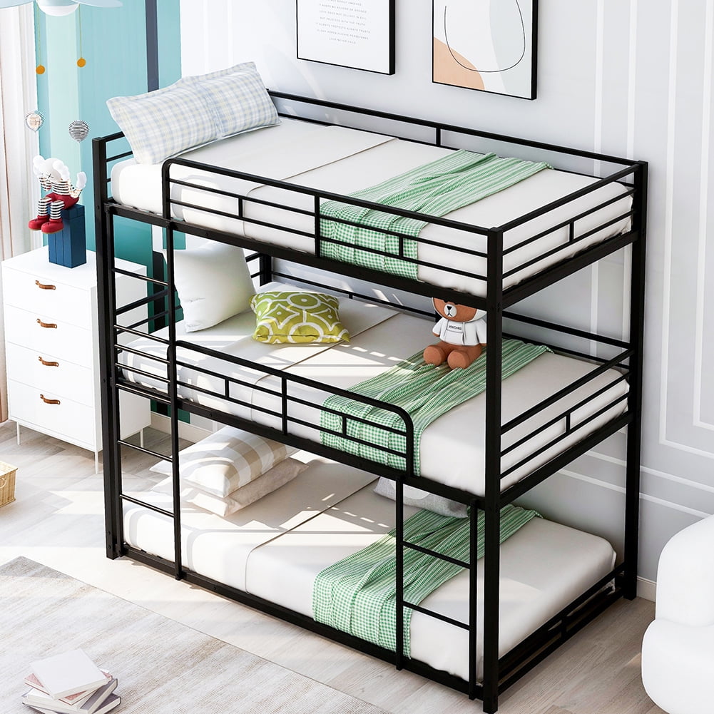 Kadyn Metal Triple Bunk Bed, Twin Over Twin Over Twin Bunk Bed, Heavy Duty Steel Frame, Black Kadyn Metal Triple Bunk Bed, Twin Over Twin Over Twin Bunk Bed, Heavy Duty Steel Frame, Black