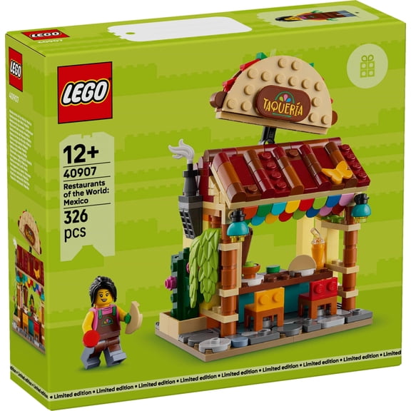 LEGO Restaurants of the World Mexico – 327-Piece Taco Shop Taqueria Building Set, Minifigure & Cactus, Collectible Food Display Model Gift – 40907