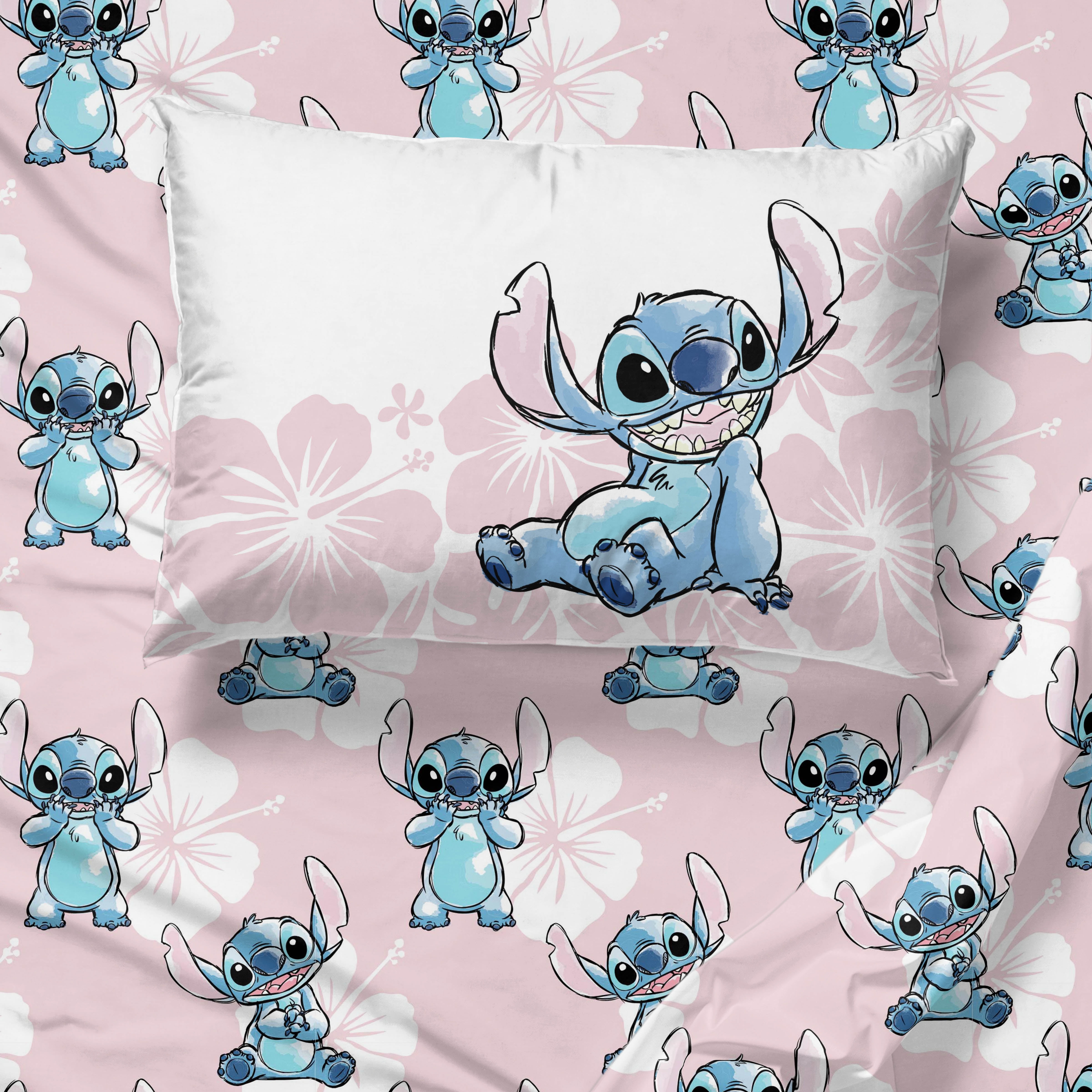 Disney Lilo & Stitch Sweet Yet Spacey Blue & Pink 7 Piece Full Bed Set w/ Sham, 100% Microfiber