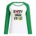 thumbnail image 4 of Penkiiy 2024 Happy New Year Women's Classic New Year Print Round Neck Long Sleeve Loose Round Neck Tops M Green, 4 of 4
