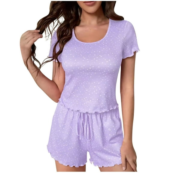Yuzhih Womens Short Sleeve Pajamas Set Casual Sleepwear Soft Pj Sets Crewneck Top and Shorts 2 Piece Loungewear for Summer