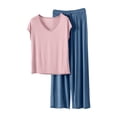 thumbnail image 2 of ‌FDGIU ‌‌‌‌‌Women 2-Piece Pajama Set - Short Sleeve V Neck Top & Wide Leg Pants Loose Solid Color Loungewear Soft Sleepwear, 2 of 6