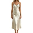 thumbnail image 3 of Bovxnpu Womens Nightgown Sleepshirt Pajama Dress Satin Spaghetti Strap Backless Calf Length Nightgown Sleepwear, 3 of 8