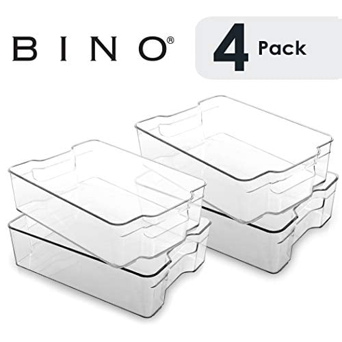BINO Stackable Plastic Organizer Storage Bins, Large 4 Pack Pantry