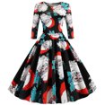 thumbnail image 2 of Lilgiuy Woman Temperament Crew Neck Long Sleeves Christmas Print A-line Swing Dress Black 2022 Fall Winter, 2 of 5