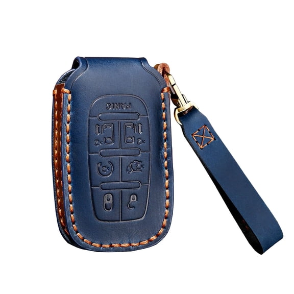 Leather Key Fob Protector for Chrysler Pacifica Hybrid Voyager Keyless Keychain Holder Full Protection Key Cover Case 7 Button
