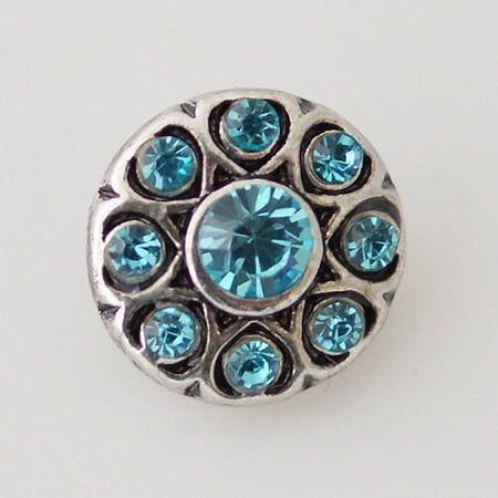 Rhinestone Silver Charm - 1 PC 12MM Blue Rhinestone Silver Candy Snap Charm Jewelry kb6504-s CC1796