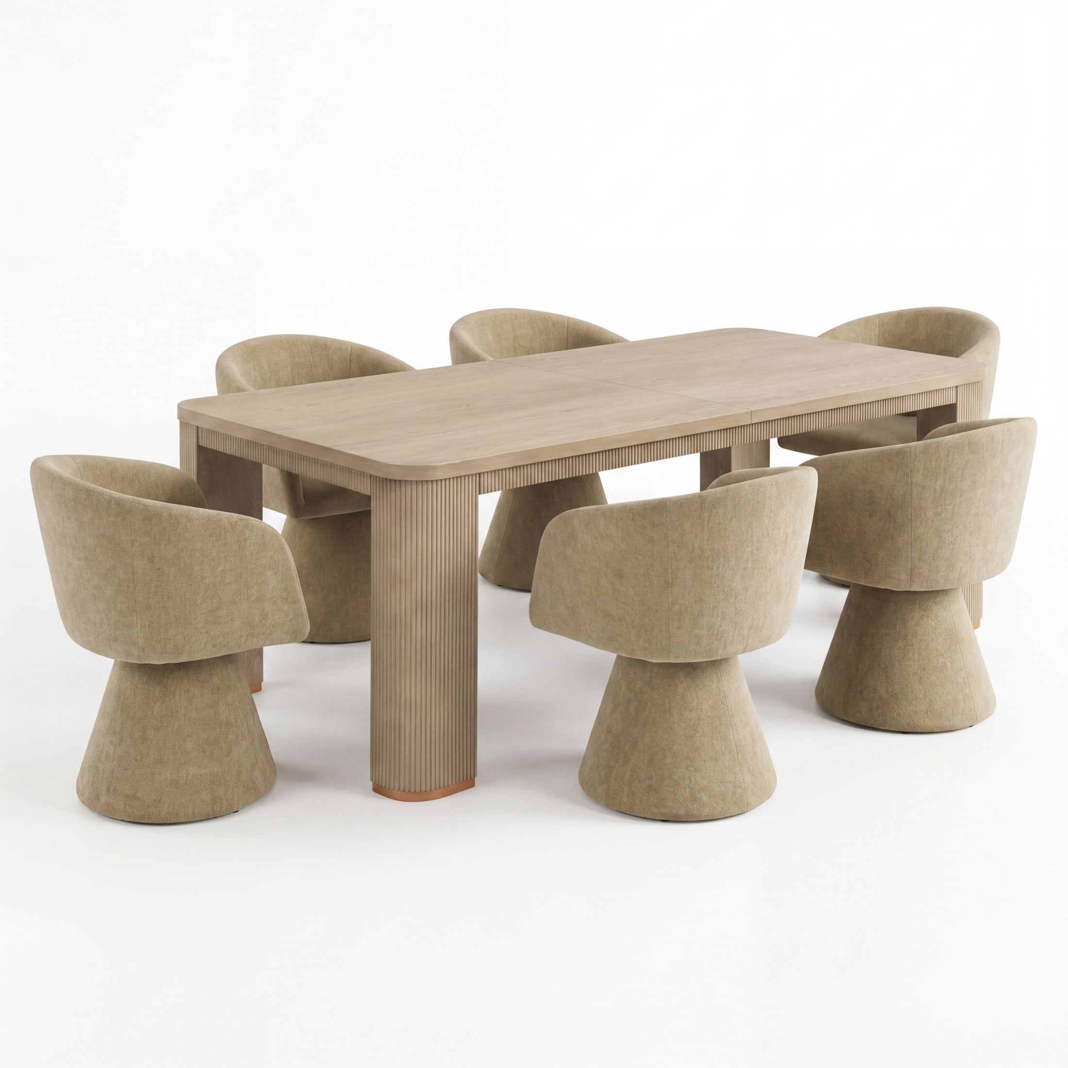 Christopher Knight Home 7-Piece Modern Dining Set, Swivel Upholstered Chairs and 90" Table, Light Ash+Moss Green