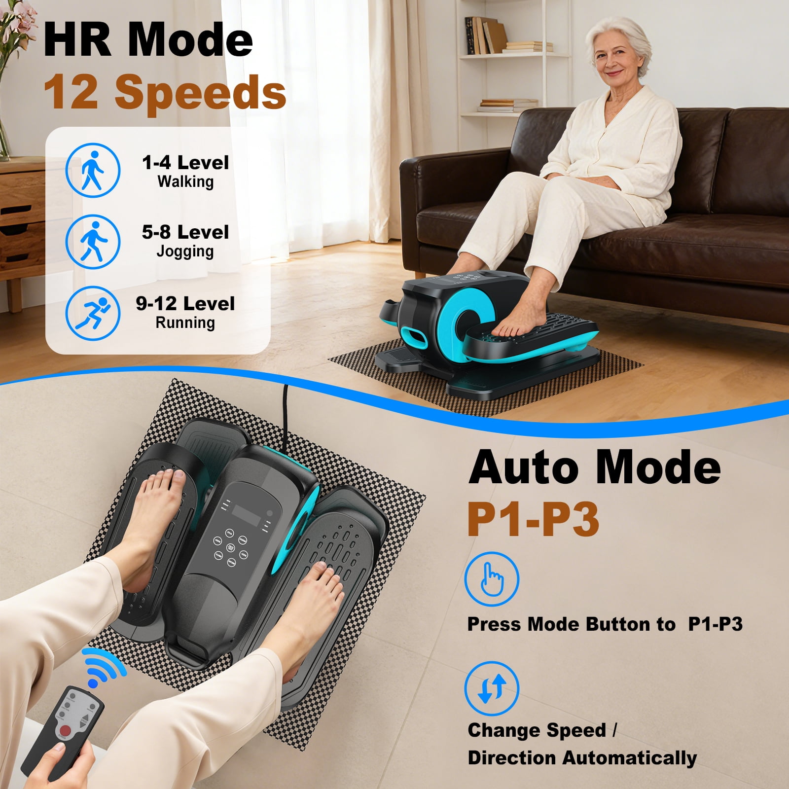 Under Desk Elliptical Machine, Ellipse Leg Exerciser While Sitting, Quiet Portable Electric Seated Pedal Exerciser,Fully Assembled with Remote Control & 12 Adjustable Speeds