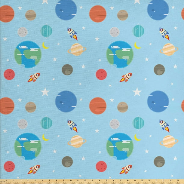 Space Fabric by the Yard, Illustration of Colorful Space Elements ...