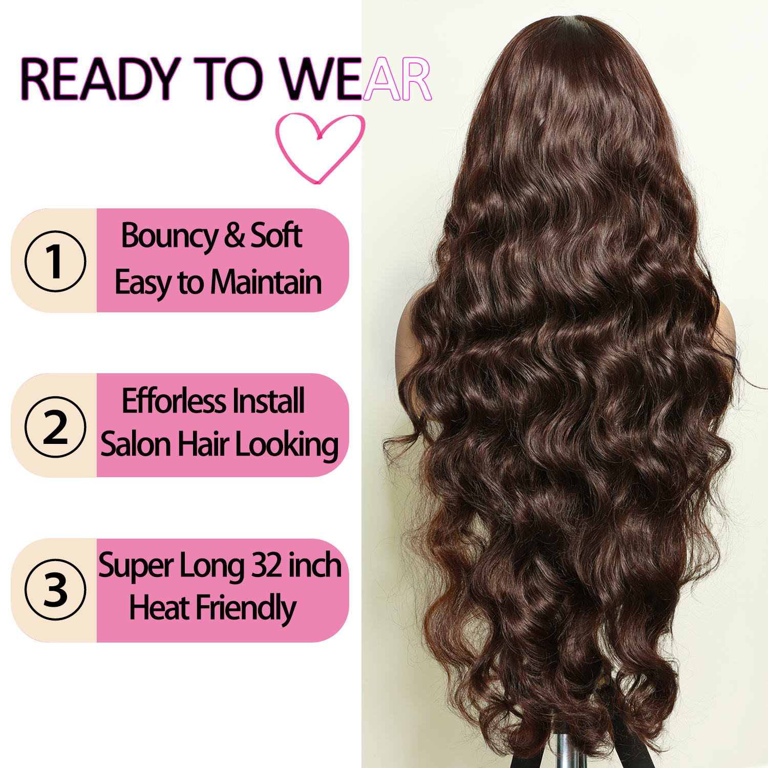 Brown 13x6 Lace Frontal Wig 32 Inch Long Lightweight Wavy Hair Pre Plucked Hairline with Baby Hair Glueless Transparent Lace Heat Resistant Synthetic Lace Front Wigs for Black Women