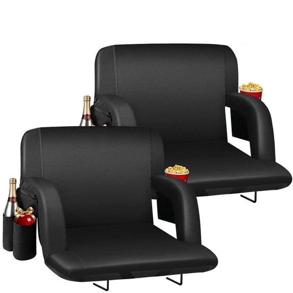 DKMOCO 2PCS 25in Extra Wide Stadium Seats for Bleachers with Back Support, Waterproof Portable Bleacher Chairs with Cushion, for Outdoor Sports, Black