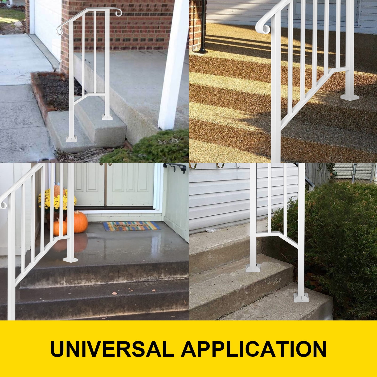 VEVORbrand Handrail for Stairs Outdoor Step Handrail Picket 1 Fits 1 or 2 Steps Rail Height adjustable Wrought Iron Handrail, Matte White