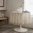 thumbnail image 1 of Nuevos productos en 2023, mantel de encaje beige liso redondo con recortes de flecos, 1 of 4