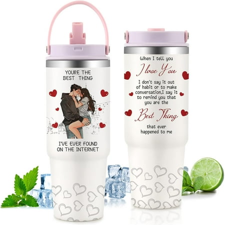 

Gifts for Women Her Wife Tumbler 30oz With Handle Flip Straw Stainless Steel Water Bottle Anniversary Birthday Gifts for Women Lover Lady from Husband Boyfriend Travel Coffee Cup Couple 3