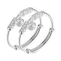 Besufy 2Pcs Adjustable Infant Baby Embossing Bell Bangle Hand Bracelet Jewelry Gift Silver