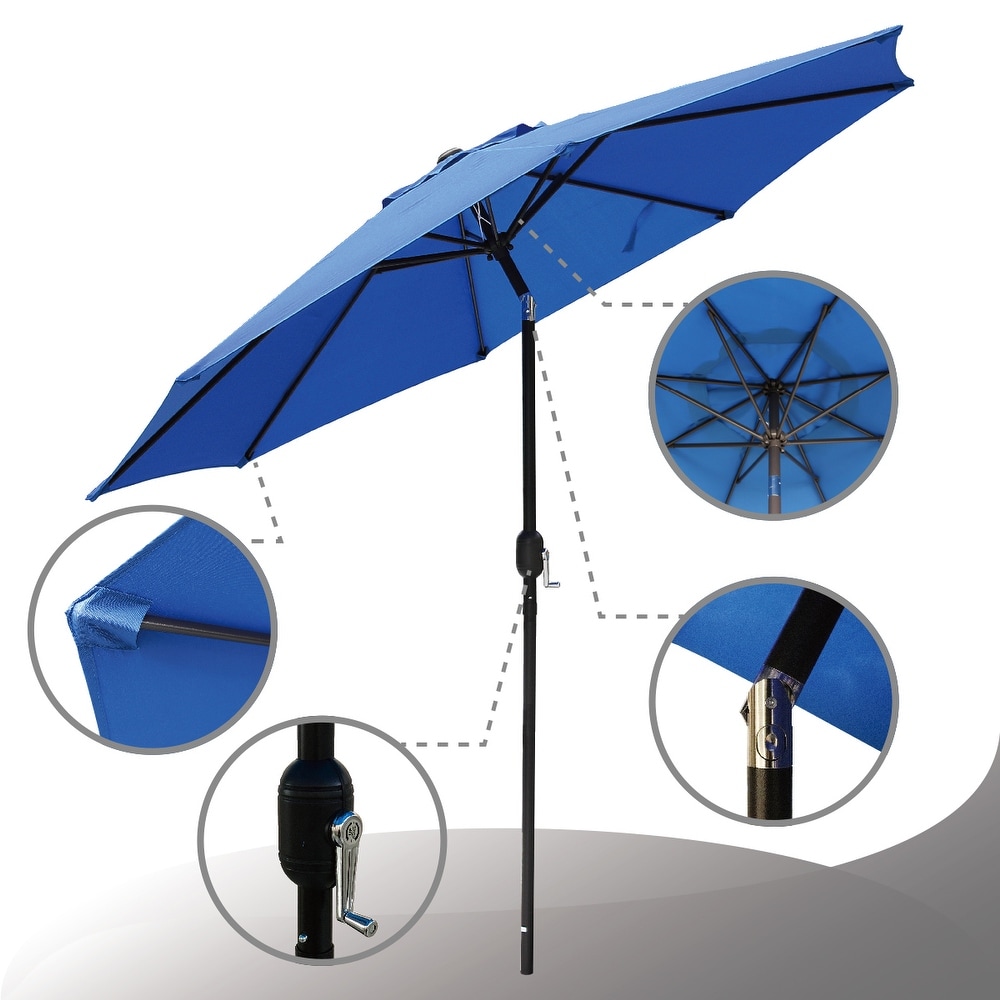 Abble 9FT Outdoor Patio Umbrella with Push Button Tilt and Crank Handle, Market Umbrella with 8 Sturdy Umbrella Ribs, Waterproof for Garden, Deck, Backyard, Pool, Blue