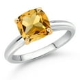 thumbnail image 2 of Gem Stone King 925 Sterling Silver and 10K Yellow Gold Yellow Citrine Solitaire Engagement Ring for Women (2.00 Cttw, Cushion 8MM, Gemstone November Birthstone, Size 9), 2 of 4
